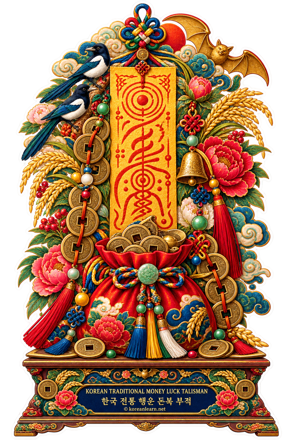 # 한국 전통 행운 돈복 부적 투명 스티커 | Korean Traditional Wealth & Lucky Talisman Transparent Sticker | 韓国伝統の金運・幸運お守り透明ステッカー | 韩国传统招财幸运符透明贴纸
