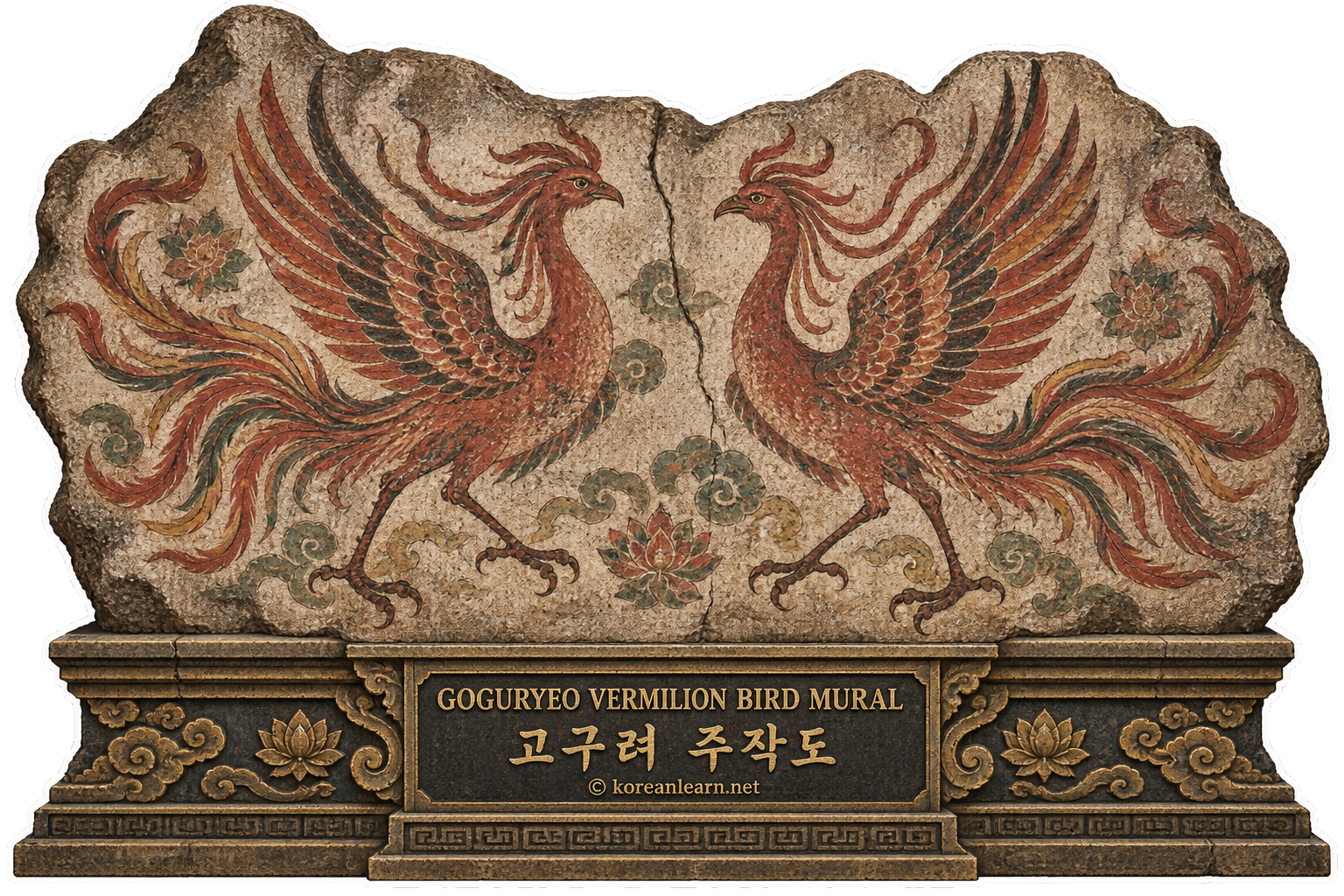 # Goguryeo Vermilion Bird Mural Sticker – Ancient Korean Guardian of the South  # 고구려 주작도 스티커 – 남쪽을 수호하는 사신도의 신성한 붉은 새
