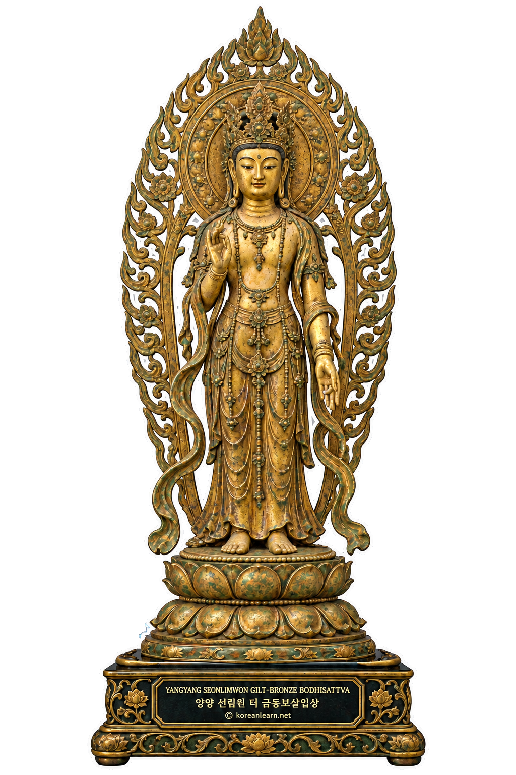 # Gilt-Bronze Standing Bodhisattva from Seollimwon Temple Site Transparent Sticker – Masterpiece of Unified Silla Buddhist Art  # 양양 선림원지 출토 금동보살입상 투명 스티커 – 통일신라 9세기 불교조각의 희귀한 걸작