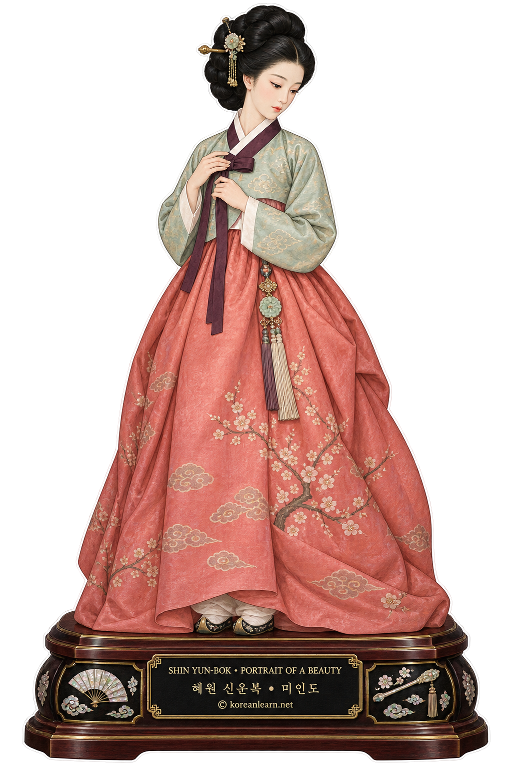 # Shin Yun-bok Portrait of a Beauty Sticker – Elegant Joseon Woman Art Sticker  # 신윤복 《미인도》 스티커 – 조선 후기 여성의 우아함과 한복의 아름다움을 담은 명화 아트 스티커