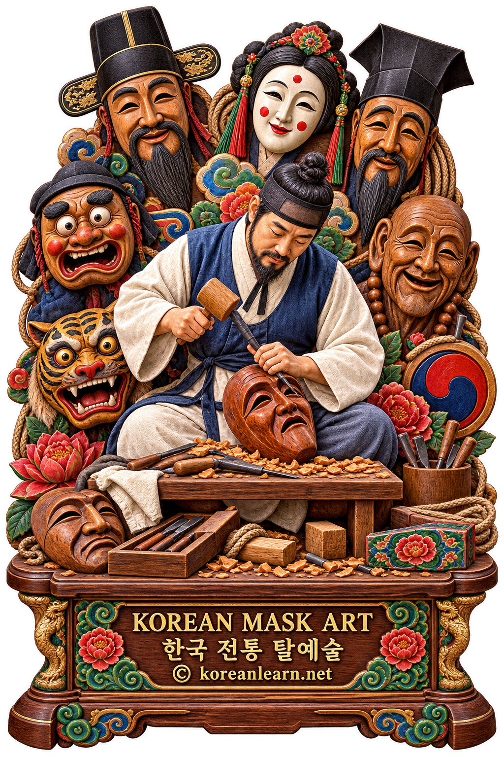 # 한국 전통 탈예술 걸작 투명 스티커 | Korean Traditional Mask Art Masterpiece Transparent Sticker | 韓国伝統仮面芸術の傑作 透明ステッカー | 韩国传统面具艺术杰作透明贴纸