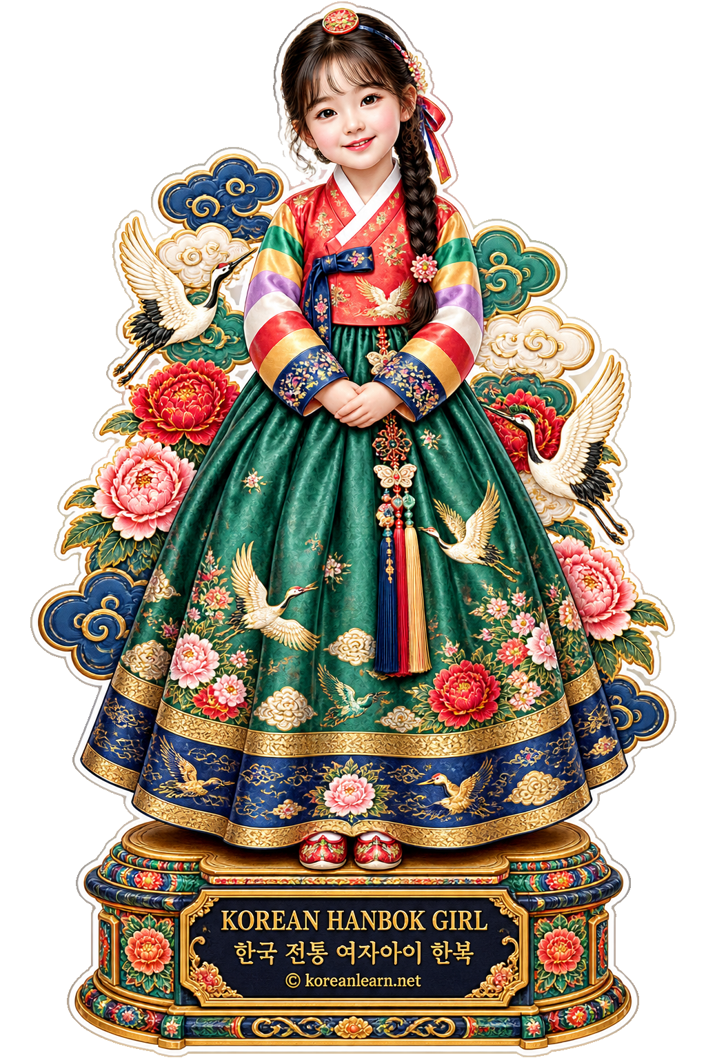 # 한국 전통 여자아이 한복 투명 스티커 | Korean Traditional Girl Hanbok Transparent Sticker | 韓国伝統 女の子韓服透明ステッカー | 韩国传统女孩韩服透明贴纸