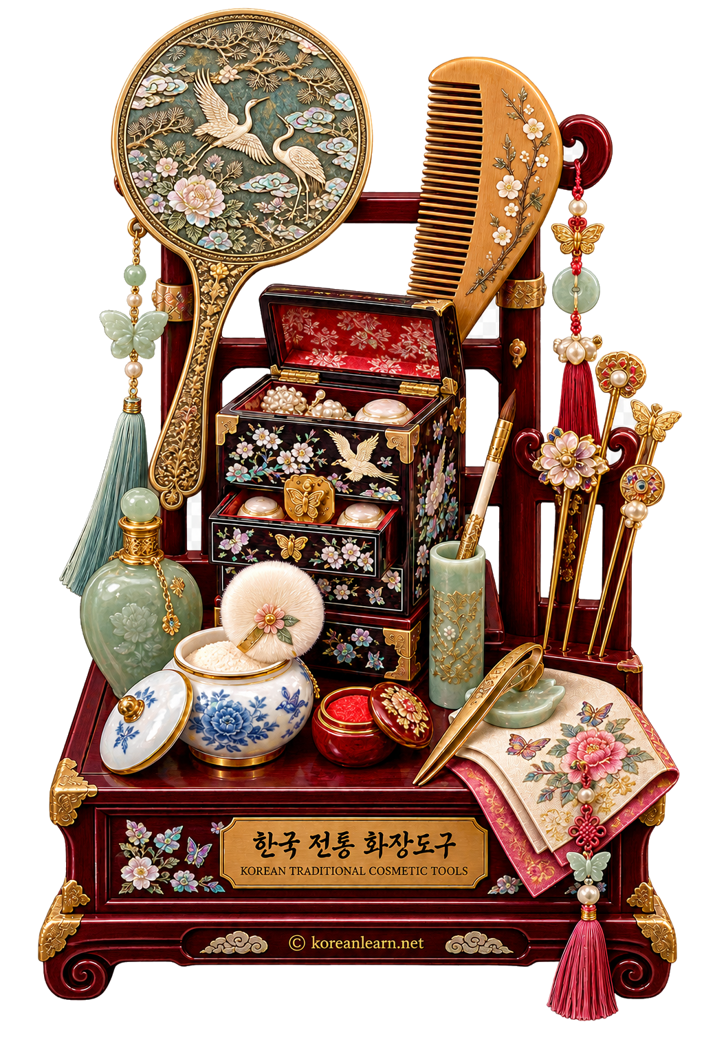 ## 한국 전통 화장도구 투명 스티커 | Korean Traditional Cosmetic Tools Transparent Sticker | 韓国伝統化粧道具透明ステッカー | 韩国传统化妆工具透明贴纸
