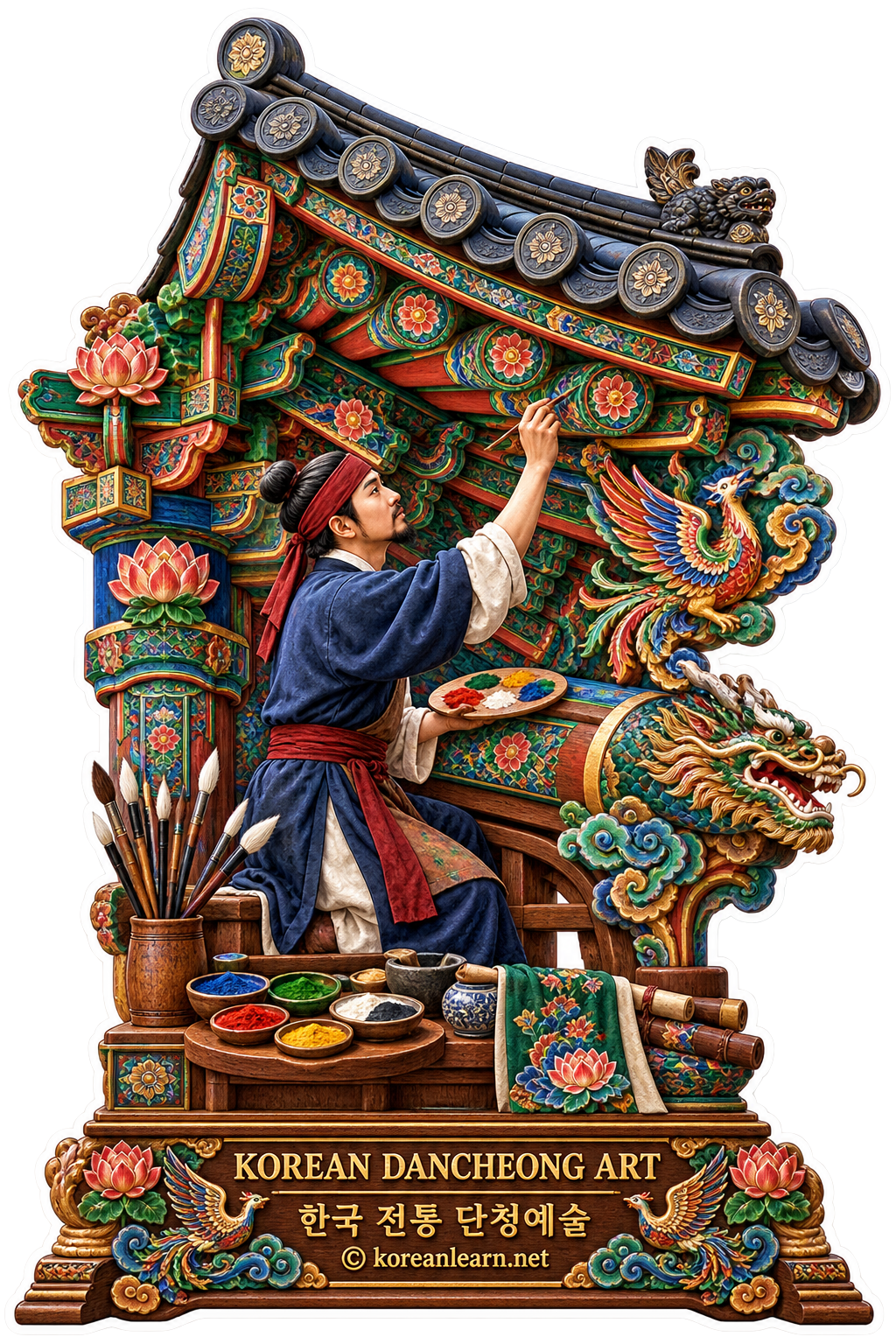 # 한국 전통 단청예술 걸작 투명 스티커 | Korean Traditional Dancheong Art Masterpiece Transparent Sticker | 韓国伝統丹青芸術の傑作 透明ステッカー | 韩国传统丹青艺术杰作透明贴纸