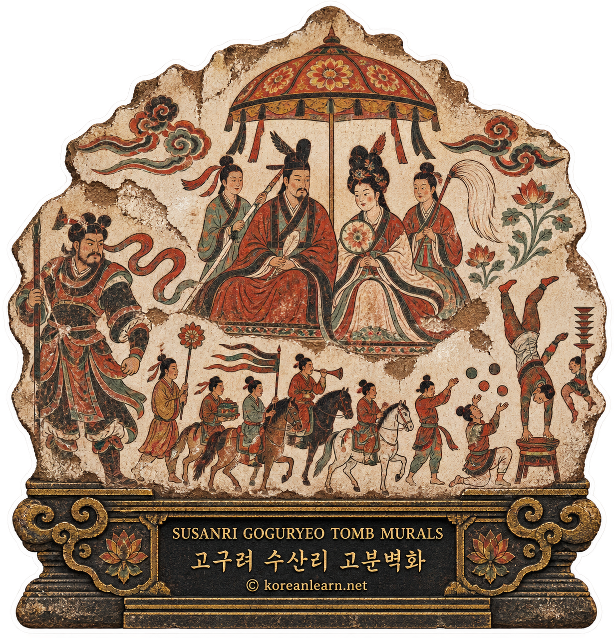 # Goguryeo Susan-ri Tomb Mural Transparent Sticker – Elegant Noble Life and Procession Art of Ancient Korea  # 고구려 수산리 고분벽화 투명 스티커 – 귀족 생활과 행렬을 담은 고구려 벽화예술의 걸작