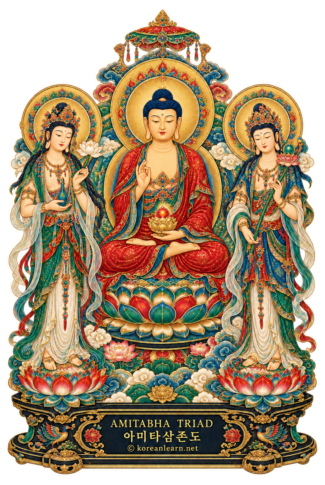 # Amitabha Buddha Triad Transparent Sticker – Masterpiece of Korean Buddhist Pure Land Art  # 아미타삼존도 투명 스티커 – 극락정토의 빛과 자비를 담은 한국 불교미술
