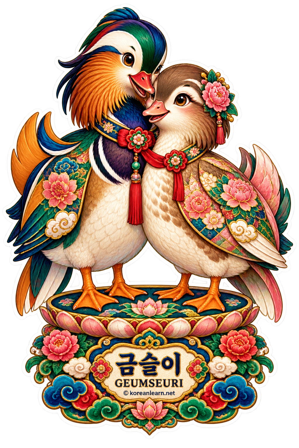 # 금슬이 한국 전통 혼례 원앙 부부 투명 스티커 | Geumseuri Korean Wedding Mandarin Duck Couple Transparent Sticker | 韓国伝統婚礼のオシドリ夫婦「クムスリ」透明ステッカー | 韩国传统婚礼鸳鸯伴侣“琴瑟伊”透明贴纸